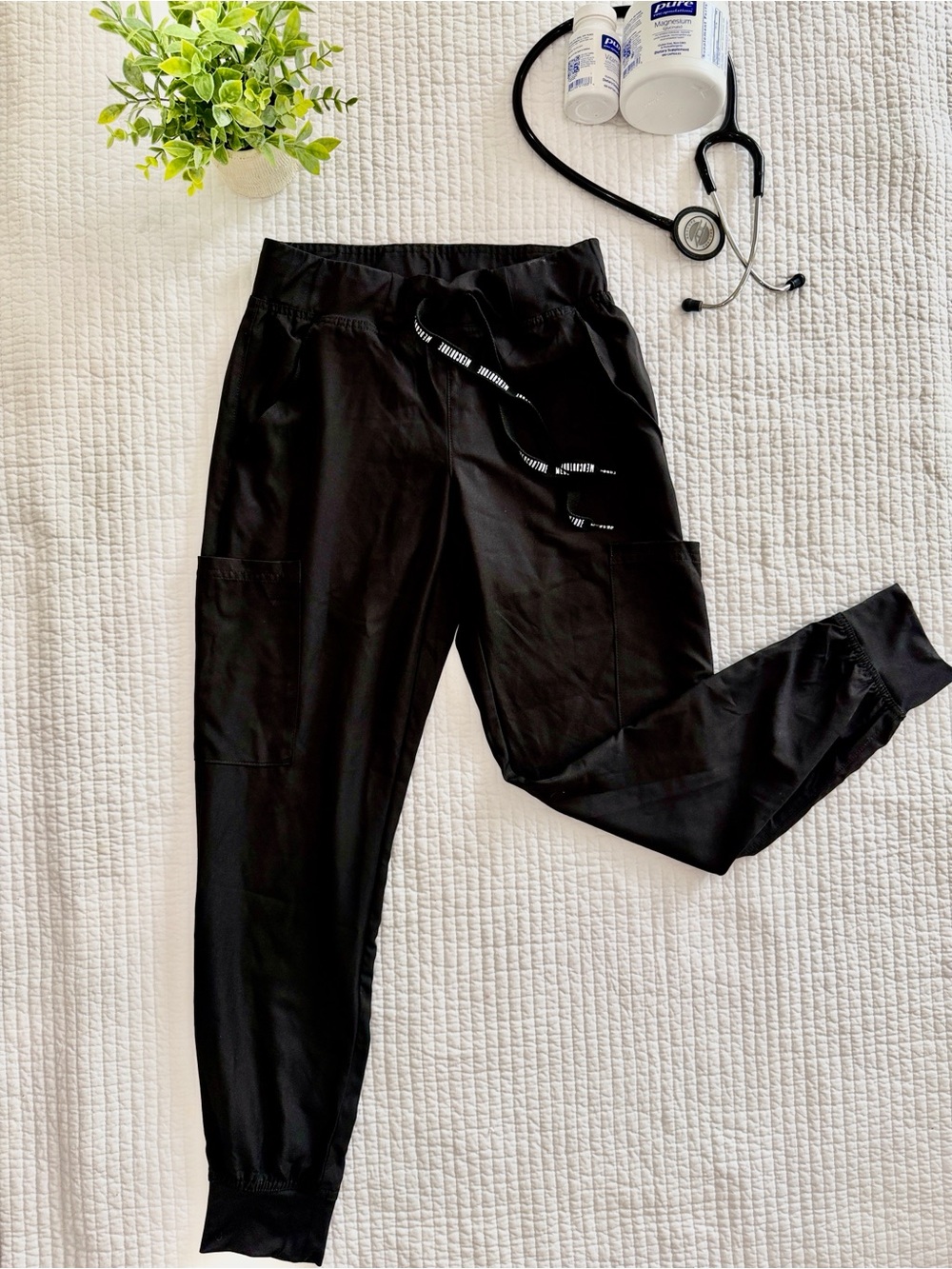 Med Couture Black Drawstring Jogger Scrub Pants